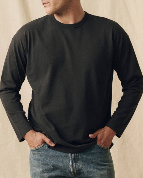 The Men's Pure Knits Long Sleeve Boxy Crew. Solid -- Almost Black