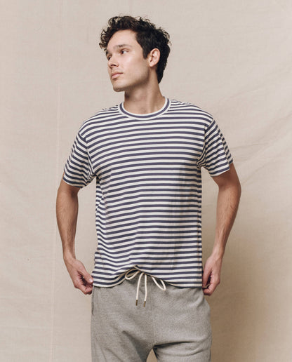 The Men's Boxy Crew. -- Vintage Blue Stripe