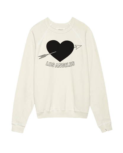 The Men's College Sweatshirt. Graphic -- Washed White with Los Angeles Heart Graphic